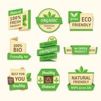 Useful collection of eco-friendly labels and emblems in paper cut design, isolated on ivory white background vector