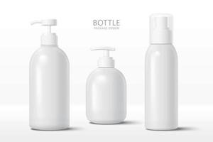 Set of blank cosmetic bottle mock-ups with pump cap, isolated on white background, 3d illustration vector