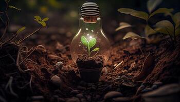 Green Energy and a Bright Future A Light Bulb in Soil photo