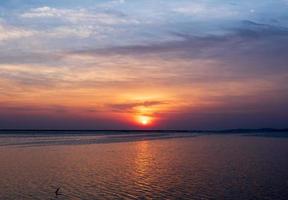 Panorama viewpoint landscape travel summer sea wind wave cool on holiday calm coastal big sun set sky light orange golden Nature tropical Beautiful evening hourday At Bang san Beach Chonburi Thailand. photo