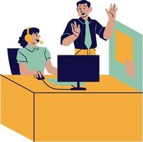 customer service agent with headset and customer service worker vector illustration design