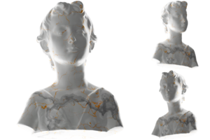 un maravilloso 3d hacer de un joven Juan el bautista estatua, blanco mármol Roca reluciente oro acentos png