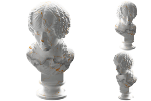 Renaissance statue in white marble and gold for apparel, album covers, and social media png
