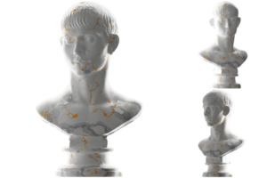 Elegant 3D render of Young Man with Short Hair statue in white marble and gold, fashion apparel png