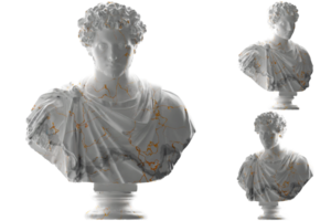 Marble statue of Marie Antoinette with elegant gold accents, perfect for luxury apparel and more png