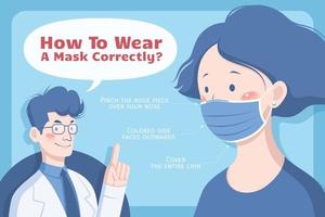 Three important tips for wearing a mask properly, health promotion flat style illustration for COVID-19 vector