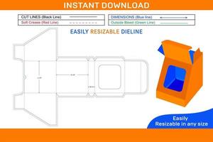 pastel caja con ventana dieline modelo y 3d caja diseño caja dieline y 3d caja vector