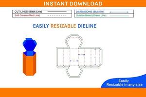 Hexagonal packaging box dieline template and 3D box design Box dieline and 3D box vector