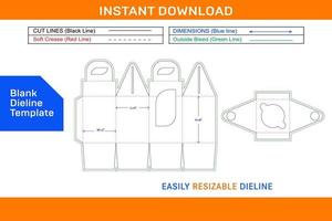 Cupcake box with insert display and handle dieline template and 3D box Blank dieline template vector