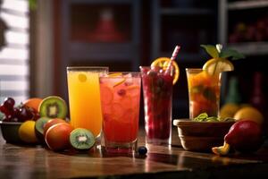 Fresh fruits juice on amazing light background, Healthy beverage rich in vitamins. Created photo