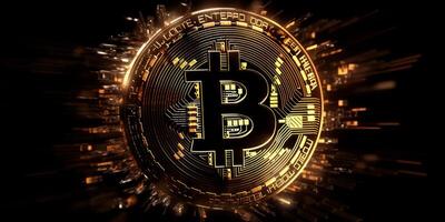 Crypto currency golden bitcoin background, Financial investment concept. photo