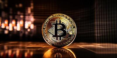 Crypto currency golden bitcoin background, Financial investment concept. photo