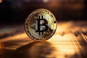 Crypto currency golden bitcoin background, Financial investment concept. photo