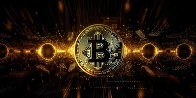 Crypto currency golden bitcoin background, Digital financial investment concept. photo