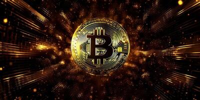 Crypto currency golden bitcoin background, Financial investment concept. photo