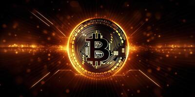 Crypto currency golden bitcoin background, Digital financial investment concept. photo