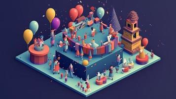 Celebrating the new year 3D isometric photo