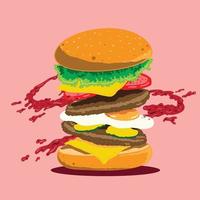 hamburguesa vector ilustración. aislado en un rosado antecedentes.