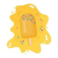 fruit ice, yellow ice cream with lemon flavor with sprinkles and syrup vector