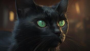 black cat, digital art illustration, photo