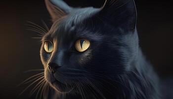 black cat, digital art illustration, photo