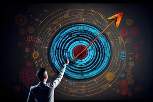 negocio y tecnología objetivo metas y logro empresario sorteos incrementar flecha grafico corporativo futuro crecimiento año nuevo año resolución Estadísticas grafico creciente ingresos generativo ai foto