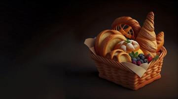 panadería en el cesta realista producto escaparate para comida fotografía ai generado foto