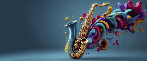 beautiful saxophone with magical splash texture for music banner festival photo