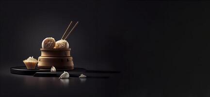dumplings in the hot plate product showcase for food photography photo