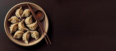 dumplings in the hot plate product showcase for food photography photo