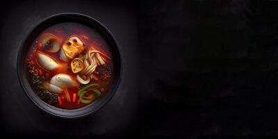 kimchi soup korean food in the bowl realistic product showcase for food photography photo