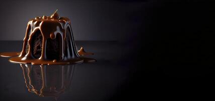 chocolate pudding in the solid plate realistic 3D, product showcase for food photography photo