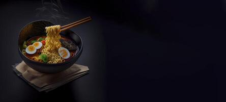 ramen korean-japanese food in the bowl realisti product showcase for food photography photo