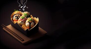 takoyaki korean japanese food in the solid plate realistic product showcase for food photography photo