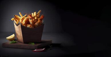 french and shrimps realistic product showcase for food photography photo