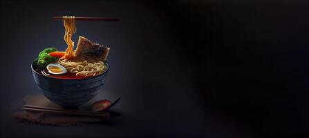 ramen korean-japanese food in the bowl realisti product showcase for food photography photo