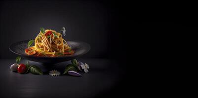 spaghetti in the solid plate realistic product showcase for food photography photo