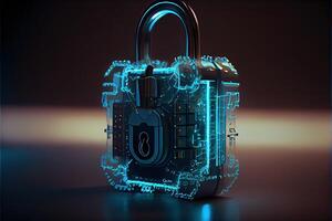 Cyber security network. digital padlock with data protection, technology networking and social network photo