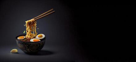 ramen korean-japanese food in the bowl realisti product showcase for food photography photo