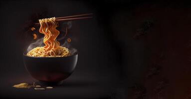 ramen coreano-japonés comida en el cuenco realista producto escaparate para comida fotografía ai generado foto