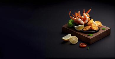 french and shrimps realistic product showcase for food photography photo