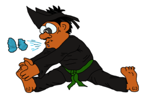 icon cartoon person learn martial art silat doing stretching leg png