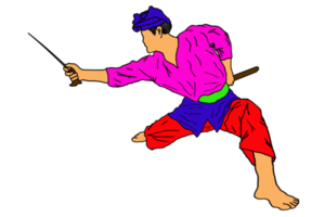 icon martial art Malay  doing step pattern skill dance stand movement with traditional weapon png