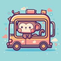 Monkey on a bus cartoon character vector