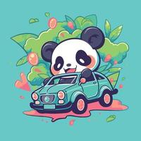 Panda driving a car in a cartoon style vector
