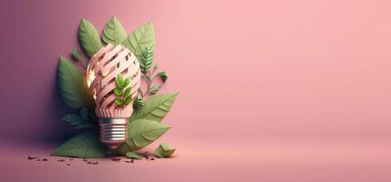 Paper cut of eco friendly light bulb banner with copy space, Renewable and sustainable energy. photo