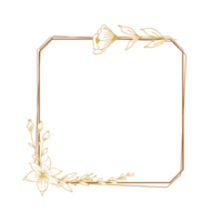 elegant guld fyrkant blommig gräns med hand dragen löv och blommor för bröllop inbjudan, tacka du kort, logotyp, hälsning kort png