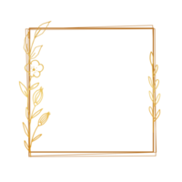 guld blommig gräns med hand dragen löv och blomma för bröllop inbjudan, tacka du kort, logotyp, hälsning kort png