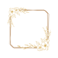 elegant Gold Platz Blumen- Rand mit Hand gezeichnet Blätter und Blumen zum Hochzeit Einladung, danken Sie Karte, Logo, Gruß Karte png