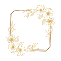 elegante oro cuadrado floral frontera con mano dibujado hojas y flores para Boda invitación, gracias usted tarjeta, logo, saludo tarjeta png